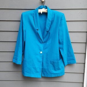 Vintage Sag Harbor Teal One button Oversize Linen Blazer size 16